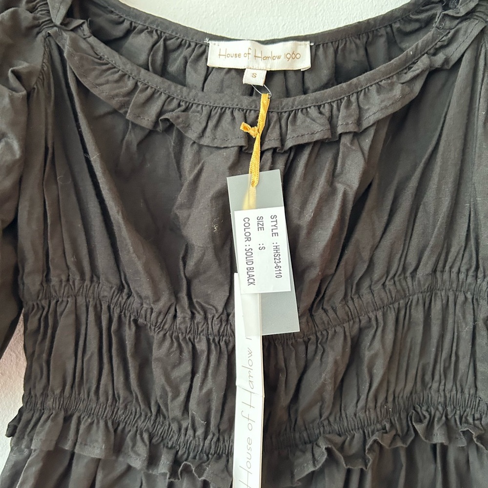 NWT House of Harlow Black Peasant Milkmaid Ruffle Dress Small - Picture 8 of 10